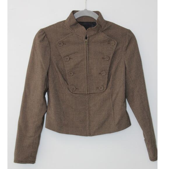 The Limited Brown Womens Mock Neck Cropped Button Zip-up Tweed Blazer XS - Picture 1 of 10